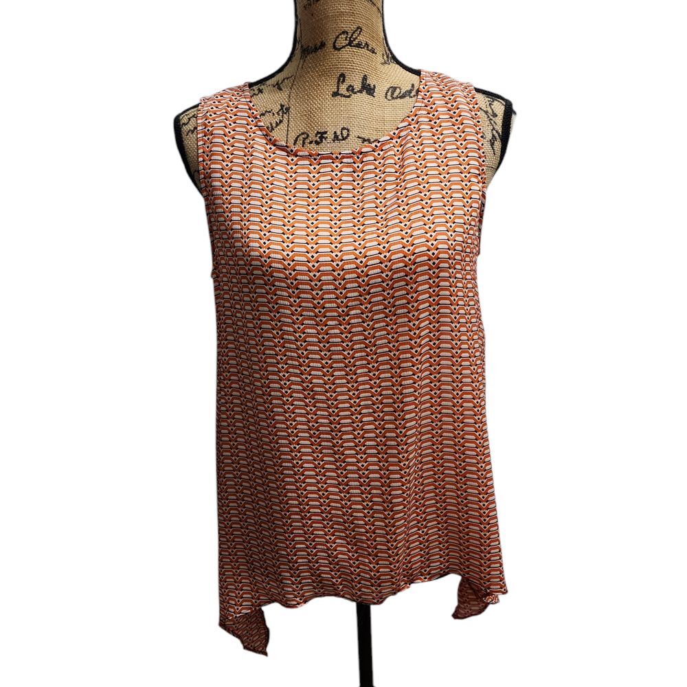 NY&C Geometric Print Sleeveless Blouse Orange White Navy Summer Top Medium